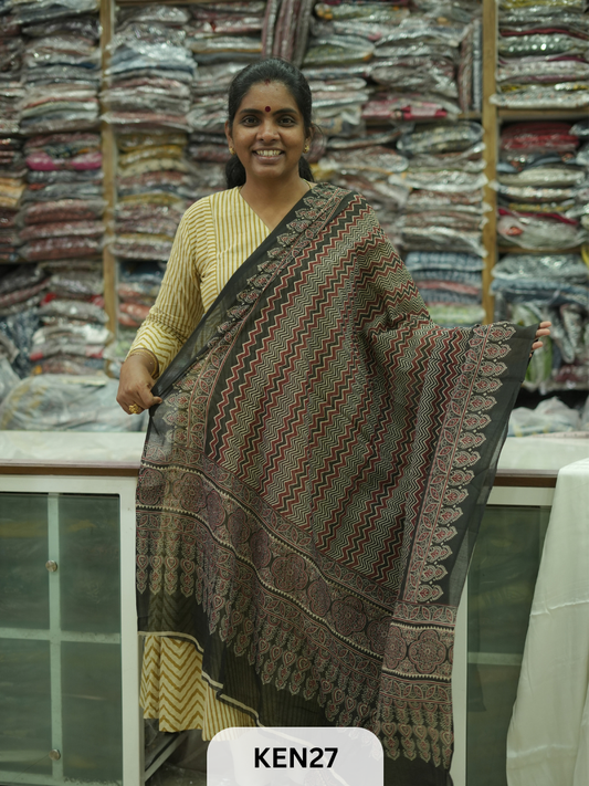 COTTON AJRAKH DUPPATTA SCREENPRINT-length 2.4mtr width 44''