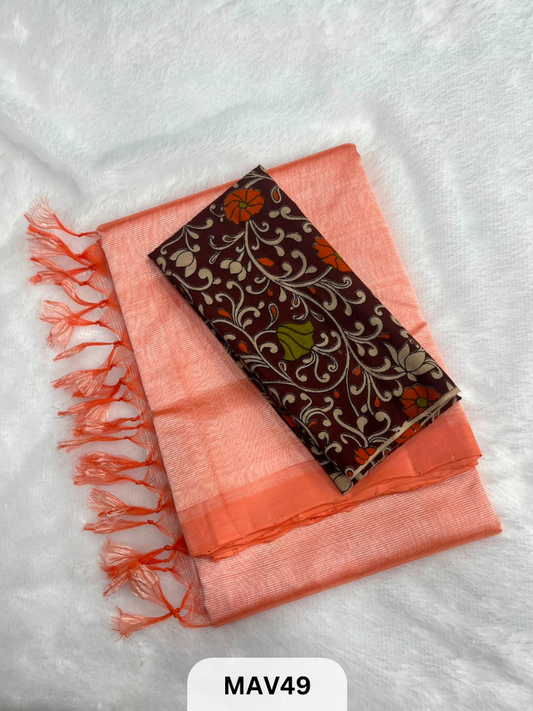 MANGALAGIRI PATTU SAREE WITH KALAMKARI BLOUSE (1 METER)