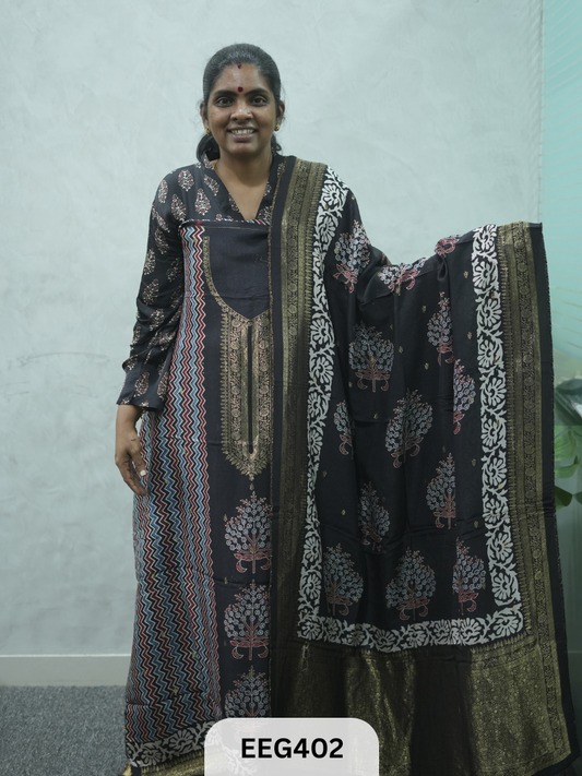 AJRAKH DOLA SILK 2 PCS-UNSTITCHED ( TOP 3.5MTR AND DUPPATA 2.25MTR ) - IMMEDIEATE DISPATCH