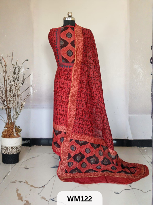 CHANDERI HAND BLOCK PRINT 2 PIECE SUITS EACH 2.5 MTR TOP AND DUPTTA