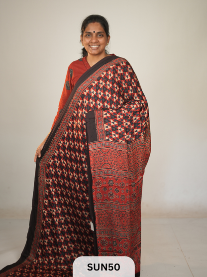 MODAL SILK WITH AJRAKH HANDBLOCK PRINT SAREE