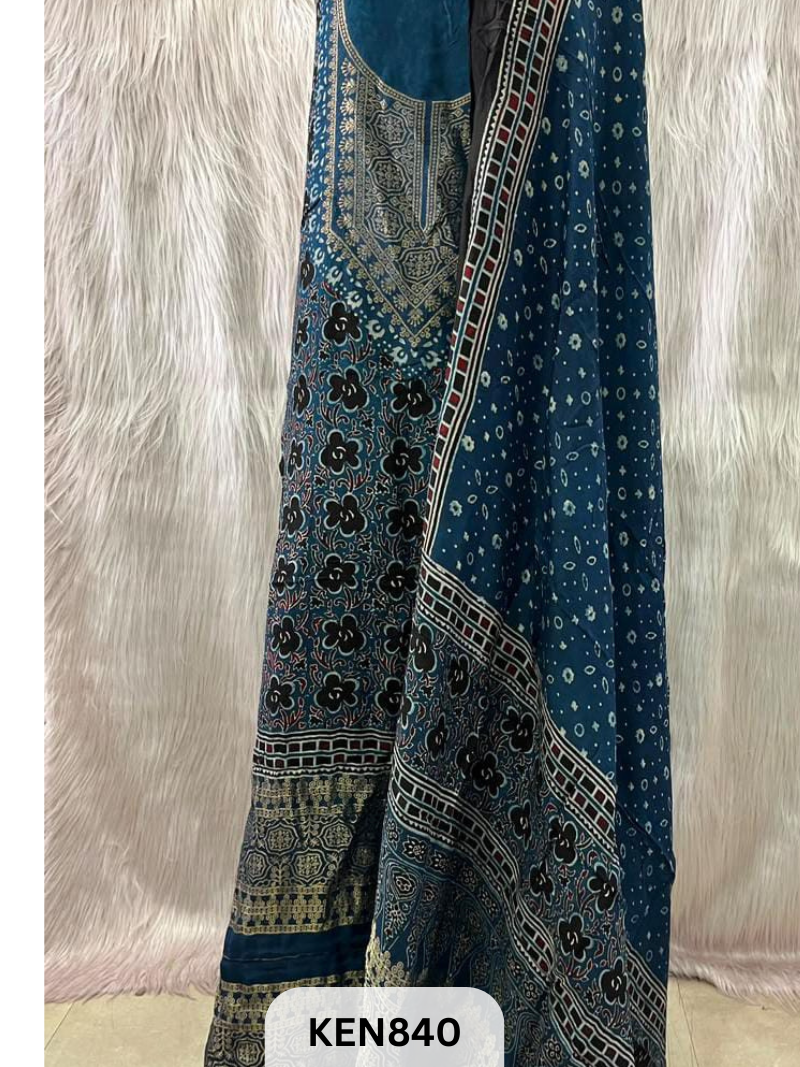 DOLA SILK NATURAL DYE HANDBLOCK PRINT 2PC -UNSTICHED SUIT(3.30MTRTOP 2.20MTR DUPPATA
