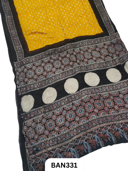 Modal Ajrakh With Bandhini Saree