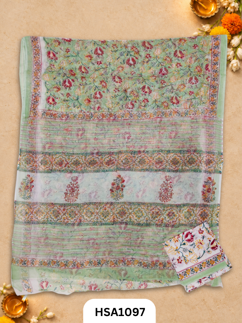 Hand Block Printed Traditional Designs & Multi Colour Combinations Kota Doria Sarees