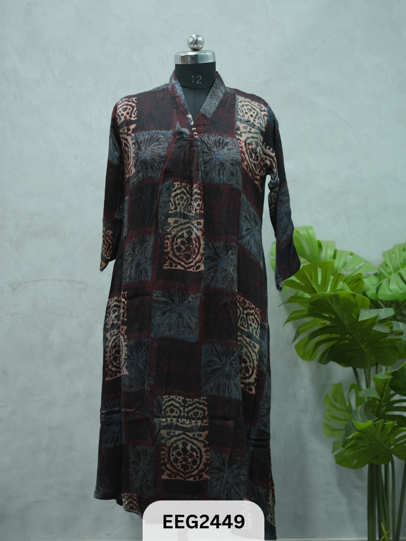 MODAL AJRAKH PRINT KURTI WITH PLEATS