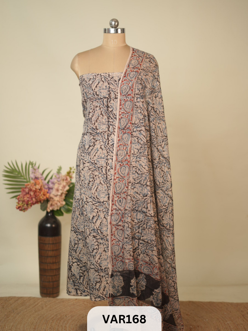 PURE HANDBLOCK KALAMKARI COTTON-2 PCS-TOP & DUPPATA