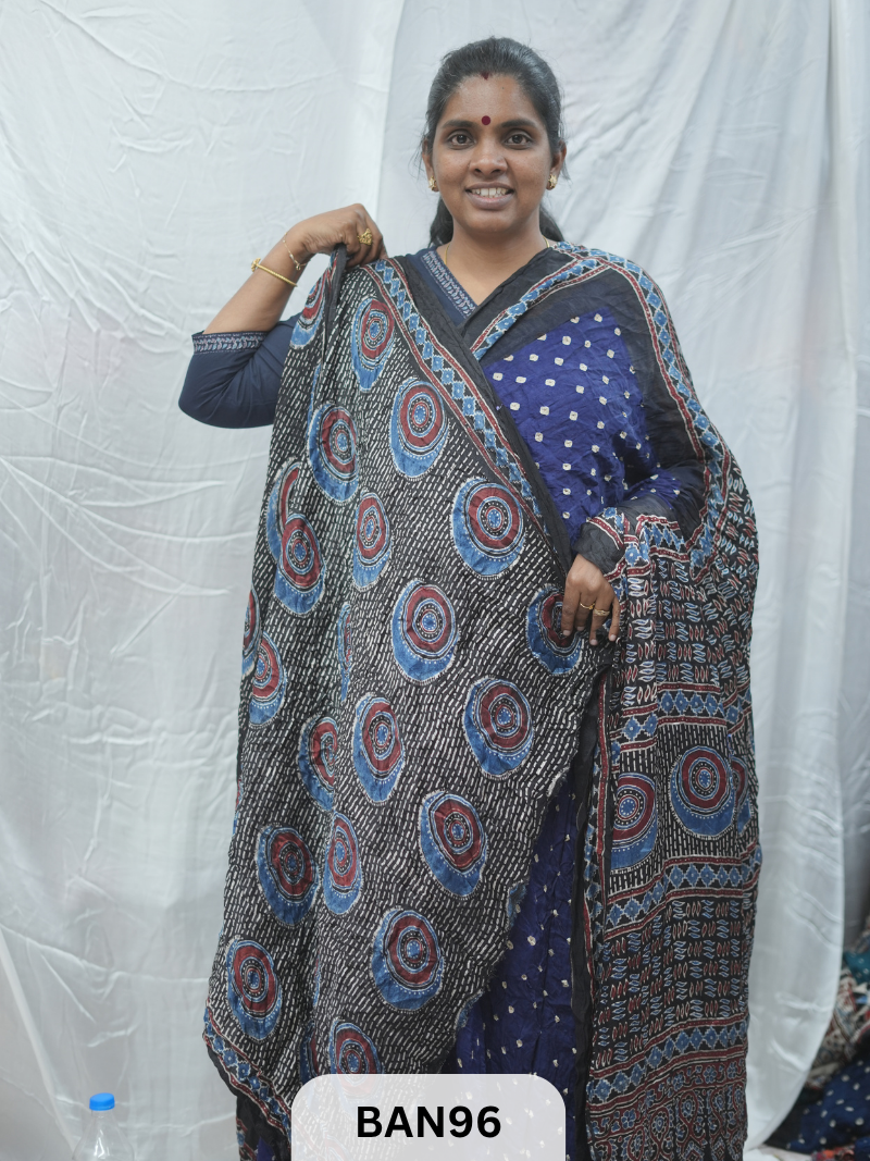 BANDHANI WITH AJRAKH SEMI GAJI SAREE