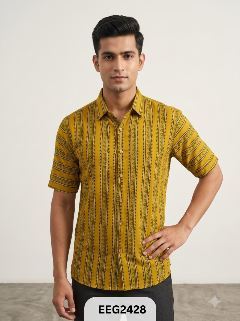 MODAL HANDBLOCK PRINT SHIRT WITH WOODEN BUTTON