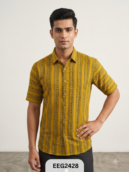 MODAL HANDBLOCK PRINT SHIRT WITH WOODEN BUTTON