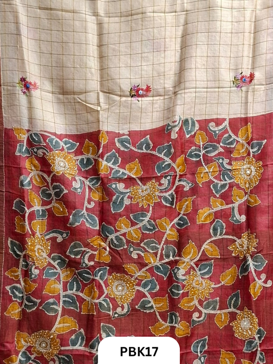 Pure Tussar Silk Saree with Heavy Embroidery & Bullion Stitch