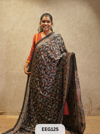 AJRAKH MODAL SAREE WITH KHATLI HANDWORK