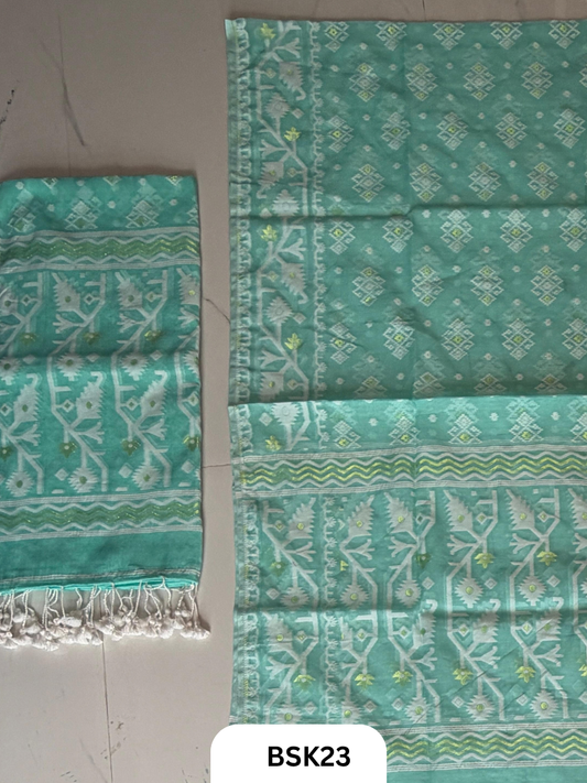 Cotton Jamdani Zari Weave  Top Material - 2.5  Duppata - 2.5  Machine Weave Hand Cutting