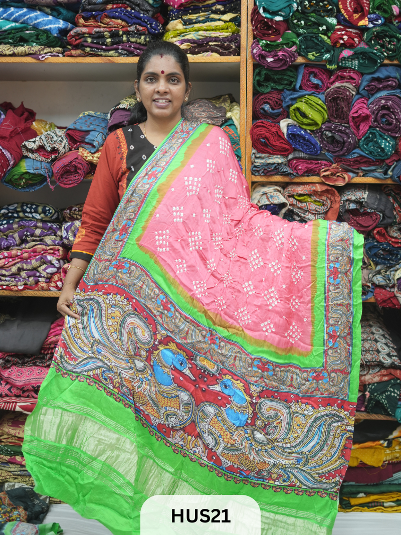 BANDHANI WITH KALAMKARI DIGITAL PRINT BORDER LAGDI PATTA