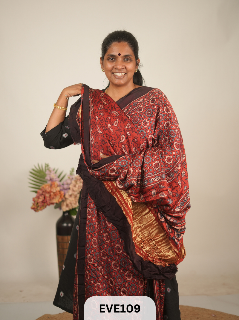 MODAL AJRAKH HANDBLOCK PRINT SAREE