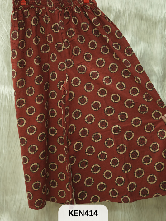 PLAZO HANDBLOCK PANT-FREE SIZE(22 to 40 INCH)