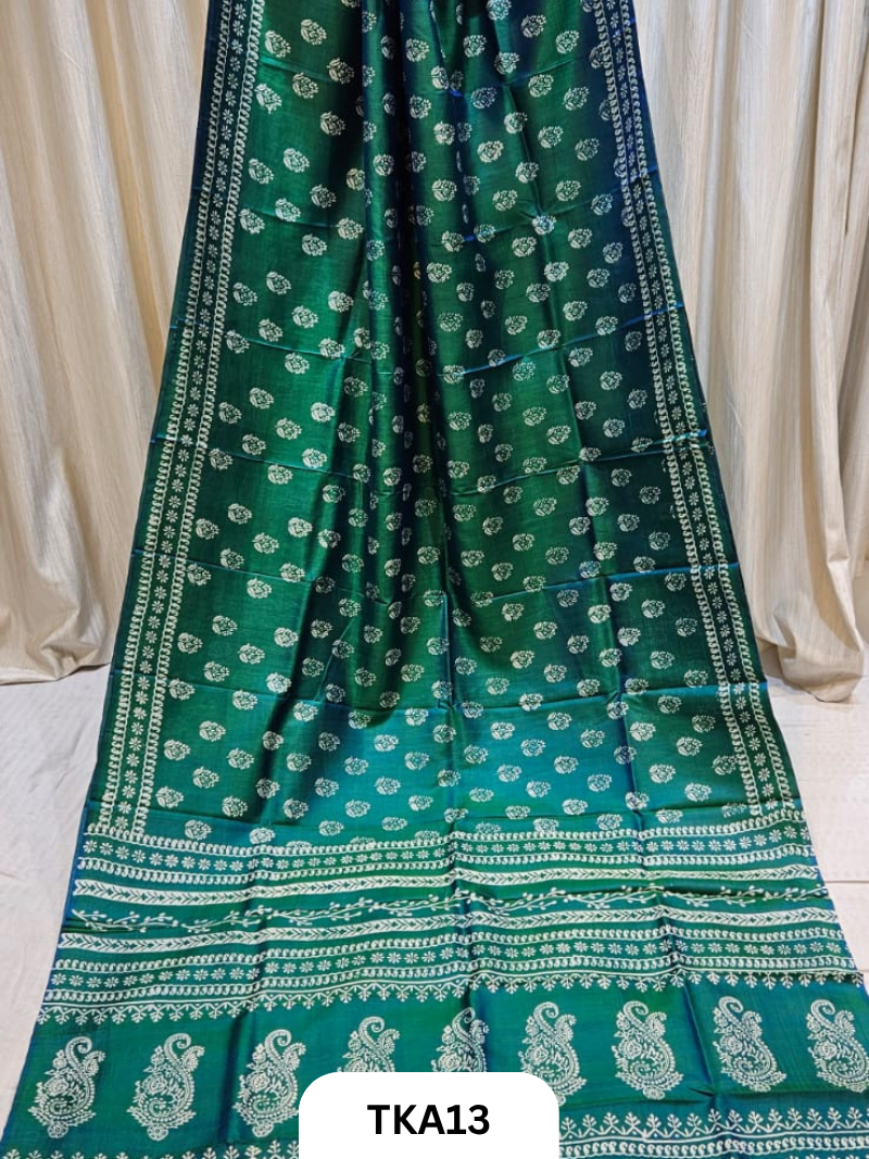 Pure Bishnupuri Silk Dual Shade Handblock