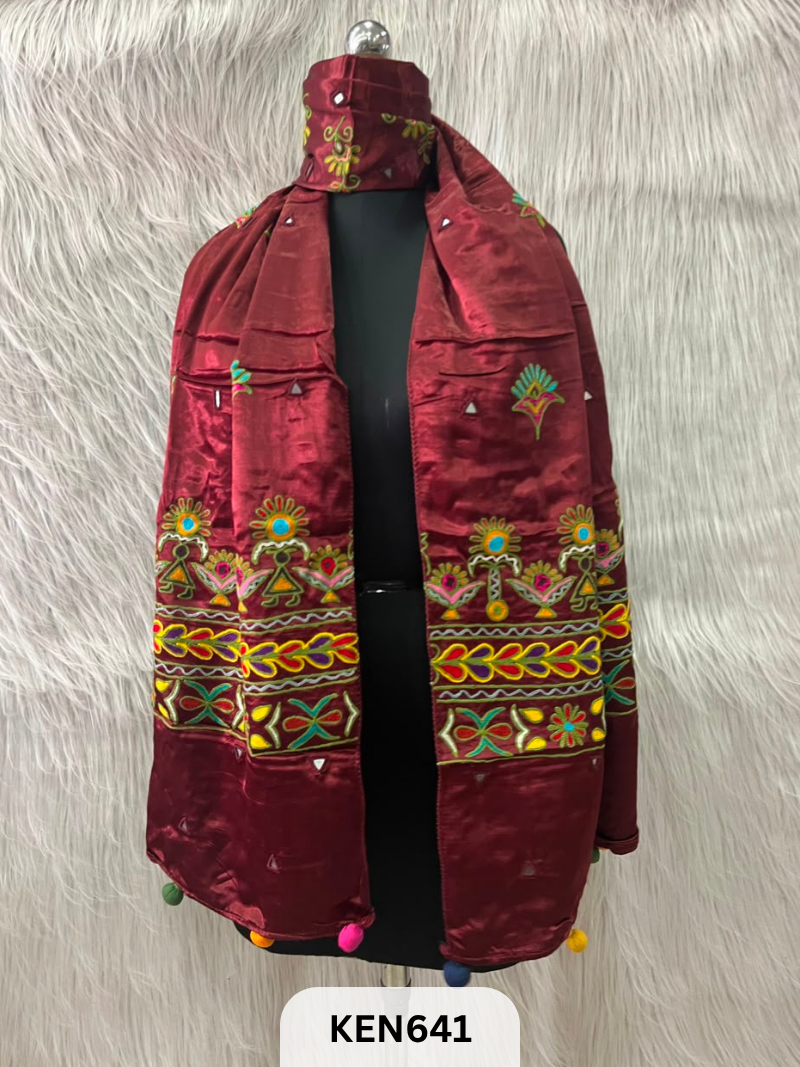 MUSHRU HAND AARI WORK WITH MIRROR WORK STOLE