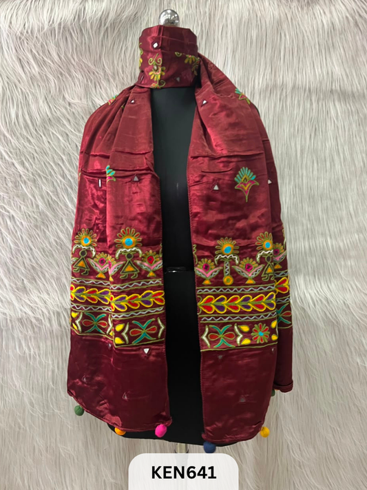 MUSHRU HAND AARI WORK WITH MIRROR WORK STOLE