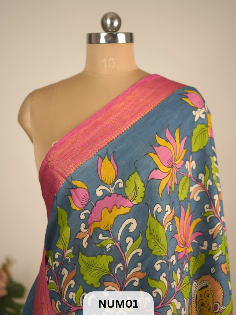 CHENNURI SILK SAREE WITH SRI KALAHASTI PEN KALAMKARI ART WORK