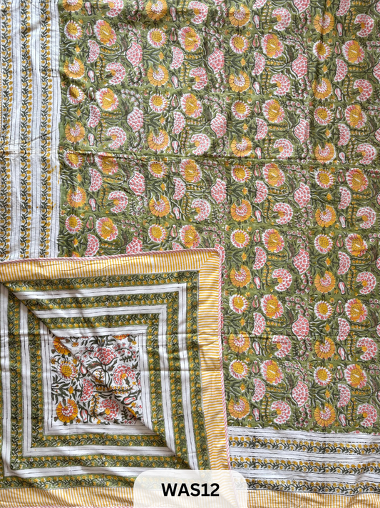 PREMIUM HAND BLOCK PRINTED JAIPURI COTTON 3 LAYER SIZE-90×108 KING SIZE