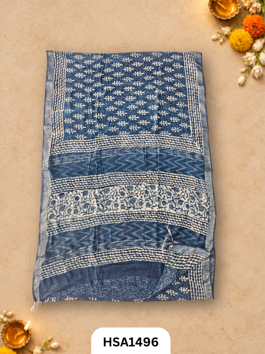 Kalamkari Hand Block Printed Soft Linen With Blouse