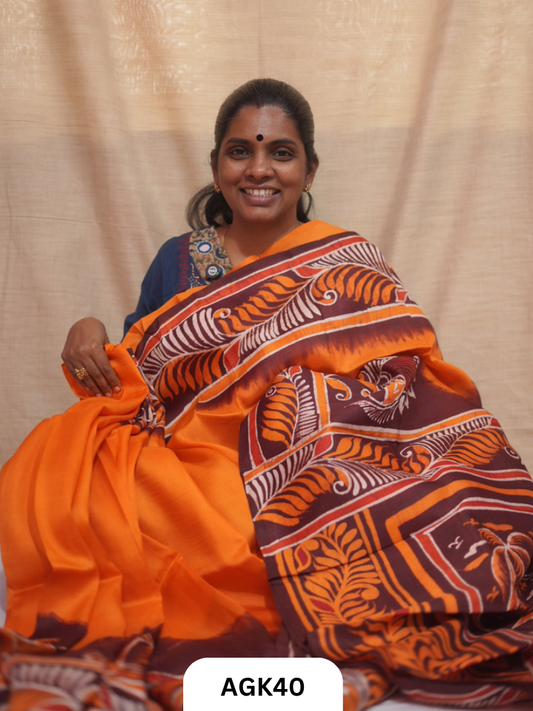 Premium Murshidabad 3-Ply Silk Hand Batik Saree – Silk Mark Certified