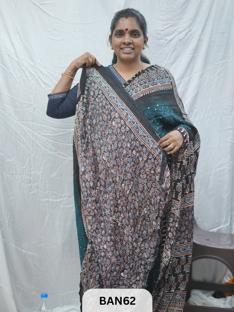 BANDHANI WITH AJRAKH SEMI GAJI SAREE