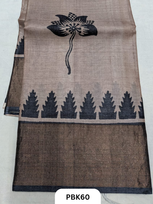 Premium Pure Tussar Silk Handblock Print Saree – Kolkata Special