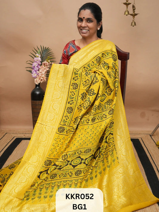 DOLA SILK - KHADI BORDER  AJRAKH HANDBLOCK PRINT