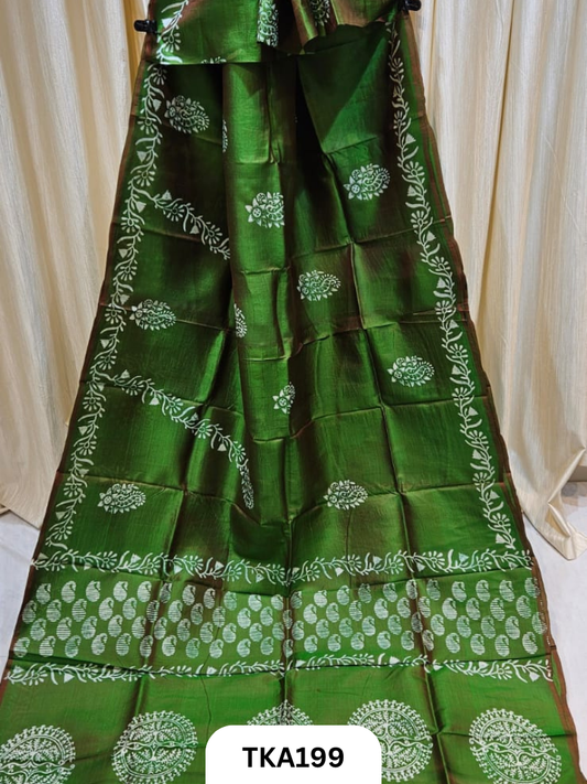 Bishnupuri Katan Silk Block Print Saree