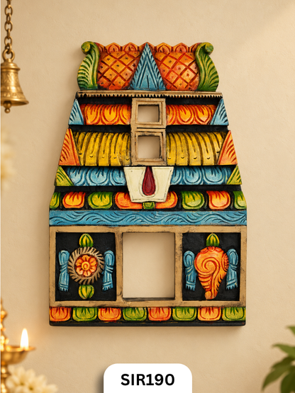 Traditional Handcrafted Wooden Lord Ganesha Temple Wall Hanging | Temple Painting Multicolour