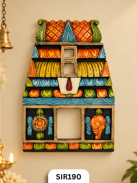 Traditional Handcrafted Wooden Lord Ganesha Temple Wall Hanging | Temple Painting Multicolour