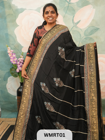 DOLA SILK WITH AJRAKH HANDBLOCK PRINT SAREE