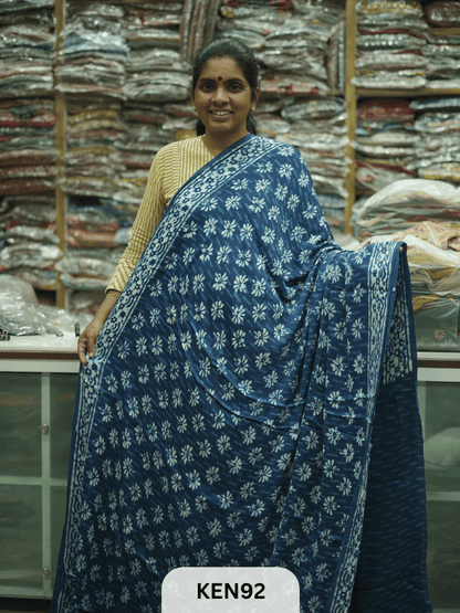MODAL INDIGO DABU HANDBLOCK PRINT SAREE - NATURAL PROCESS