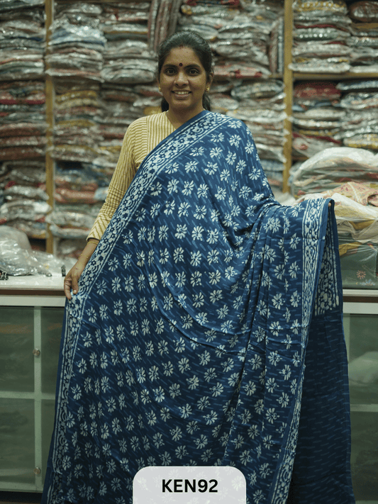 MODAL INDIGO DABU HANDBLOCK PRINT SAREE - NATURAL PROCESS