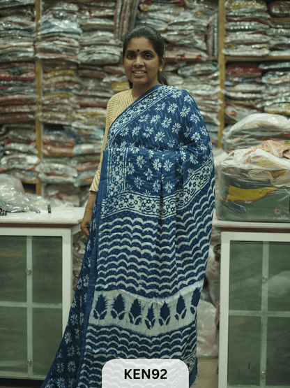 MODAL INDIGO DABU HANDBLOCK PRINT SAREE - NATURAL PROCESS