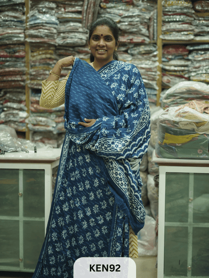 MODAL INDIGO DABU HANDBLOCK PRINT SAREE - NATURAL PROCESS