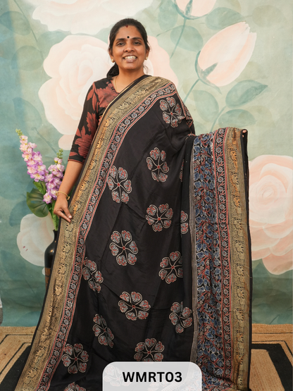 DOLA SILK WITH AJRAKH HANDBLOCK PRINT SAREE