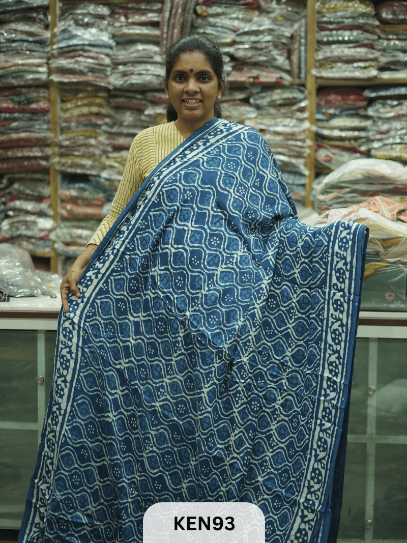 MODAL INDIGO DABU HANDBLOCK PRINT SAREE - NATURAL PROCESS
