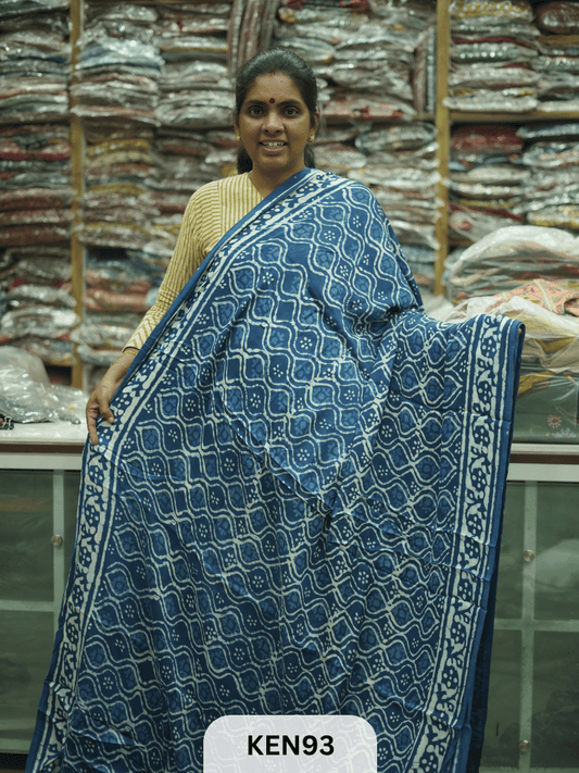 MODAL INDIGO DABU HANDBLOCK PRINT SAREE - NATURAL PROCESS