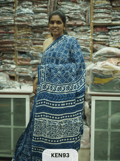 MODAL INDIGO DABU HANDBLOCK PRINT SAREE - NATURAL PROCESS