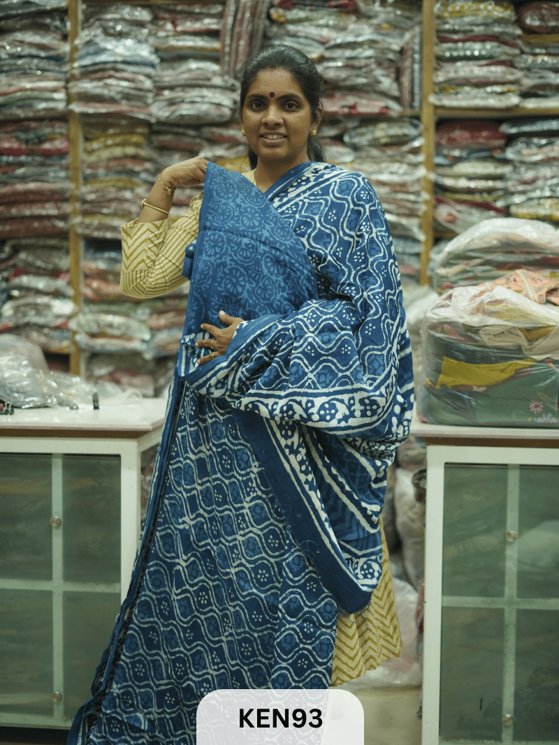 MODAL INDIGO DABU HANDBLOCK PRINT SAREE - NATURAL PROCESS