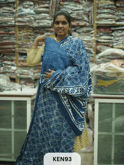 MODAL INDIGO DABU HANDBLOCK PRINT SAREE - NATURAL PROCESS
