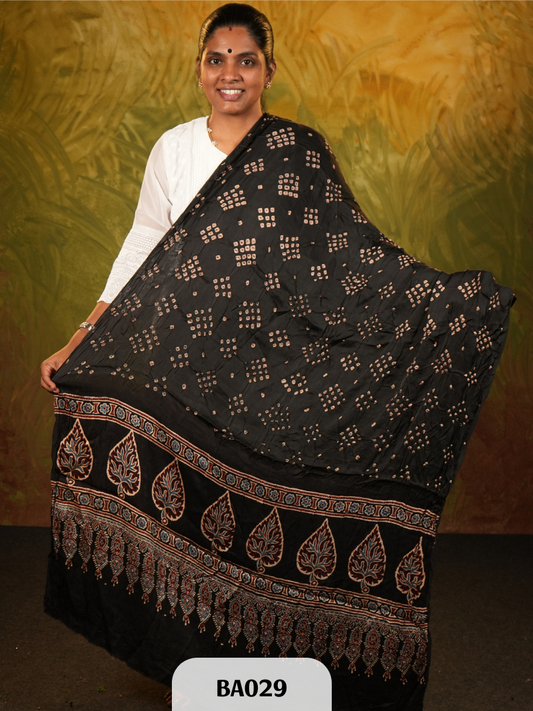 Semi Gaji Bandhani Dupatta + Ajrakh Print