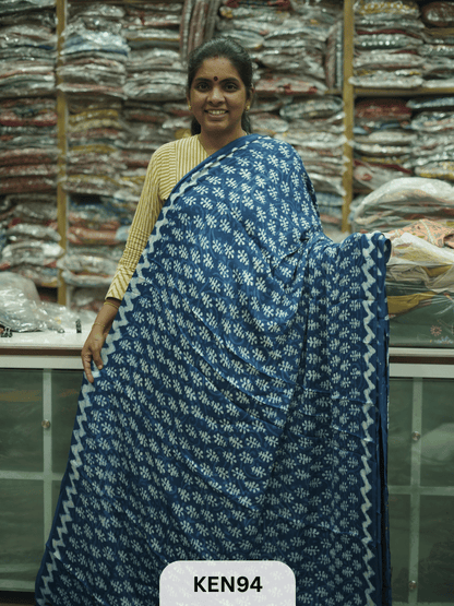 MODAL INDIGO DABU HANDBLOCK PRINT SAREE - NATURAL PROCESS