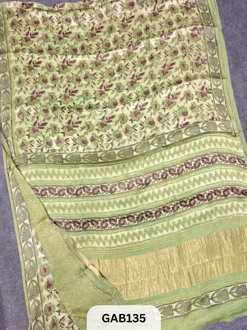 NATURAL DYE PURE HAND BLOCK PRINT LAGDI PATTA MODAL SILK SAREE