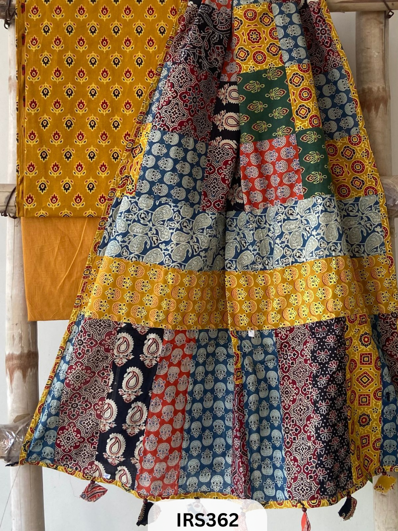 AJARAKH COTTON TOP SUIT PCS WITH PATCH WORK DUPATTA