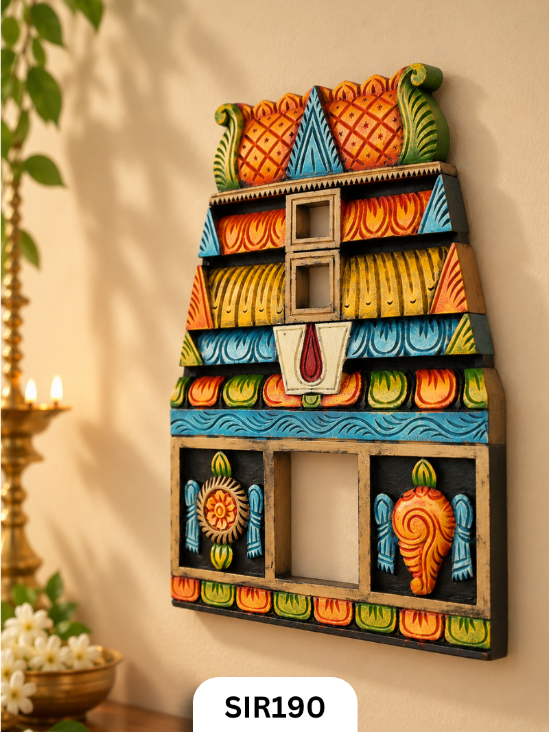 Traditional Handcrafted Wooden Lord Ganesha Temple Wall Hanging | Temple Painting Multicolour