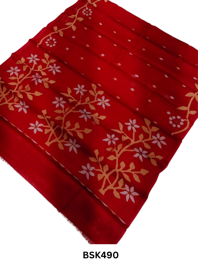 Handloom Pure Muslin Jamdhani Needle Work Weave Saree