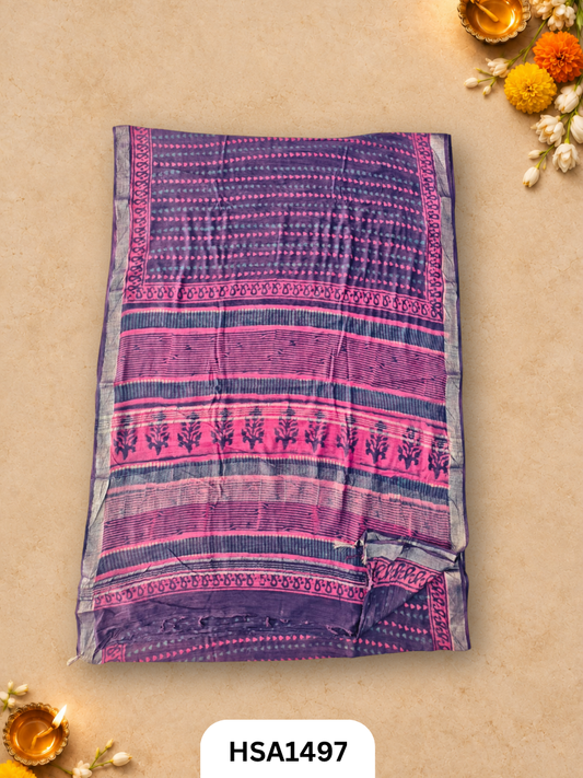 Kalamkari Hand Block Printed Soft Linen With Blouse